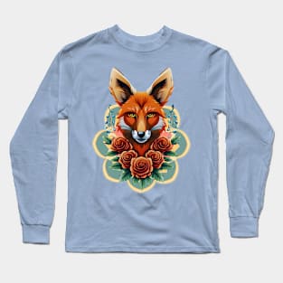 Fox and flowers tattoo style 10 Long Sleeve T-Shirt